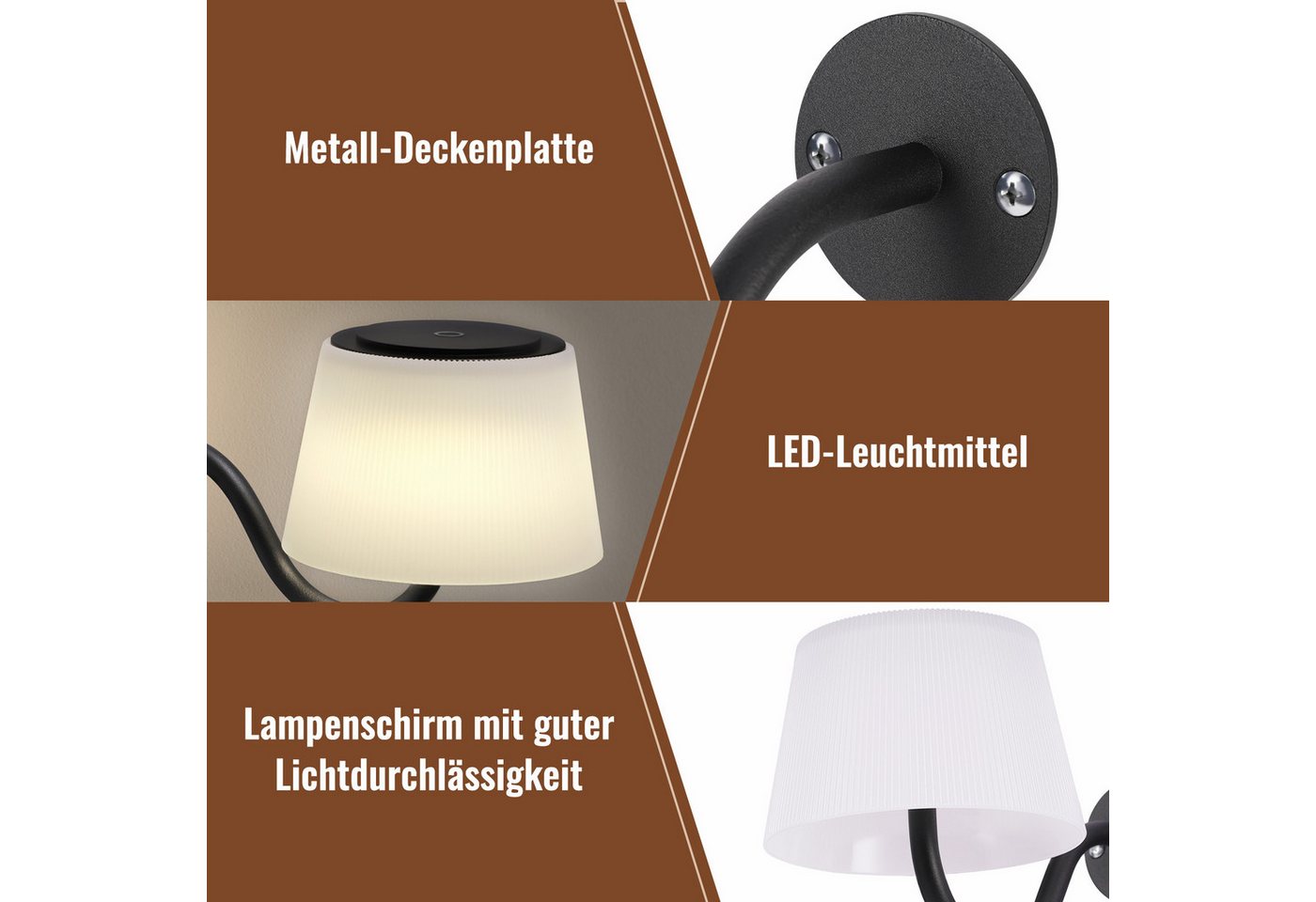 Nettlife Wandleuchte LED Kabellos Dimmbar Fernbedienung 3 Farbmodi Schwarz, Dimmbar, LED fest integriert, für Flur Schlafzimmer Wohnzimmer Treppe Bild 2