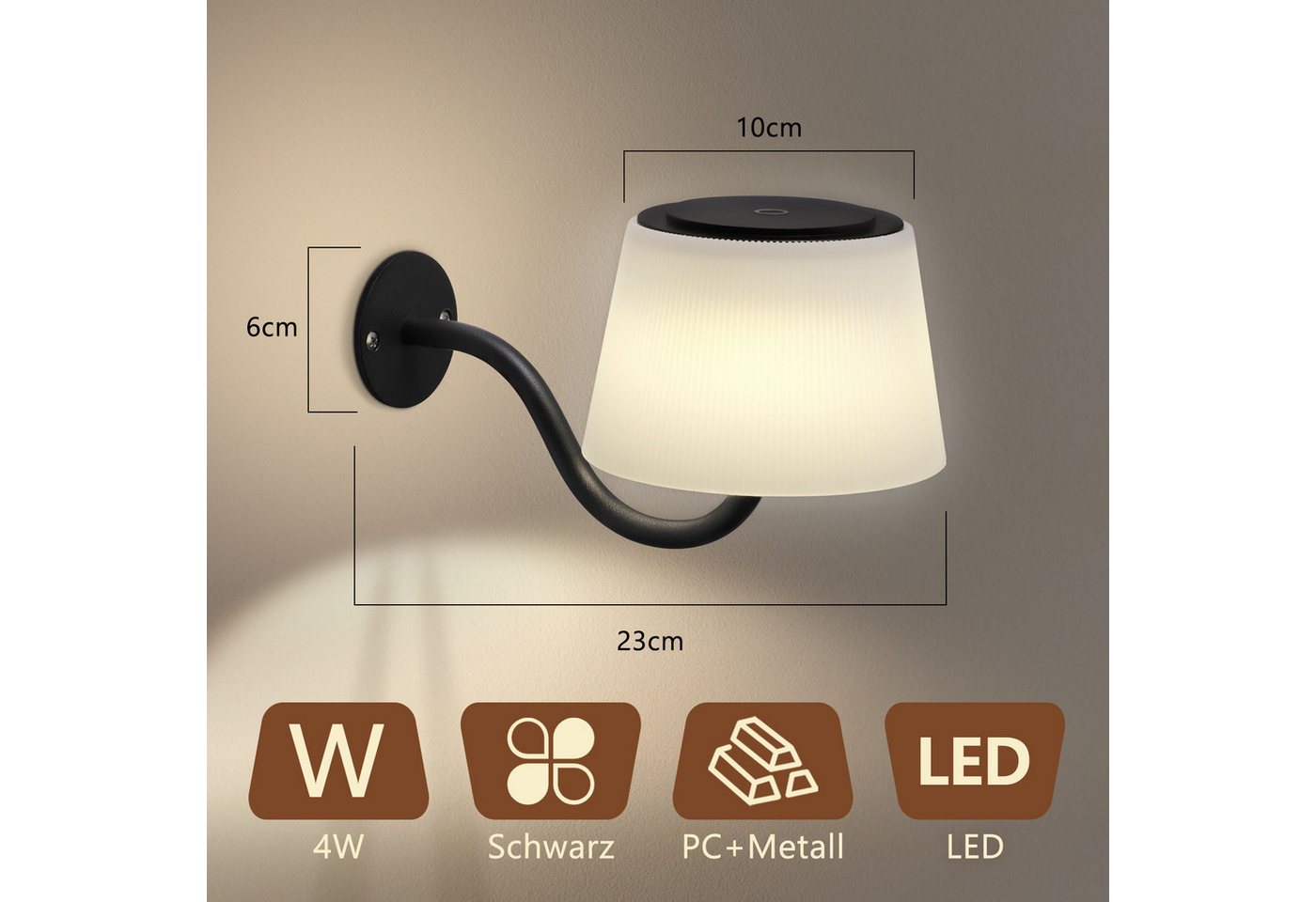 Nettlife Wandleuchte LED Kabellos Dimmbar Fernbedienung 3 Farbmodi Schwarz, Dimmbar, LED fest integriert, für Flur Schlafzimmer Wohnzimmer Treppe Bild 5