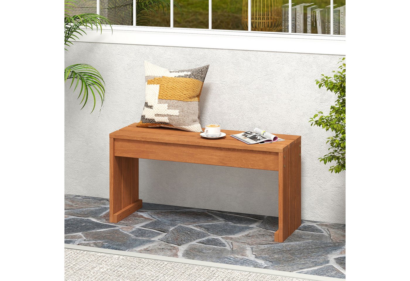 COSTWAY Gartenbank, ohne Lehne, Sitzbank Holz Wetterfest 90 x 30 x 44 cm Bild 4
