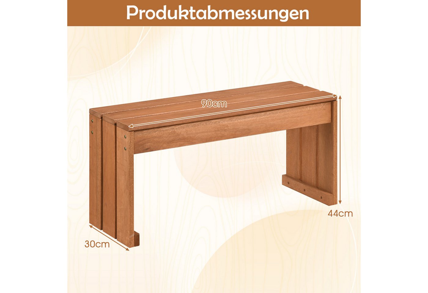 COSTWAY Gartenbank, ohne Lehne, Sitzbank Holz Wetterfest 90 x 30 x 44 cm Bild 5