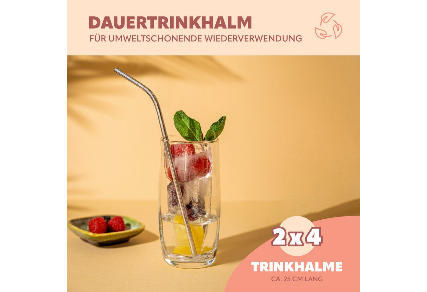 bremermann Trinkhalme 8er Edelstahl-Trinkhalme, 26,5 cm Länge, wiederverwendbar, (8-tlg), 4x gebogen, 4x gerade, inkl. 2 Reinigungsbürsten Bild 4