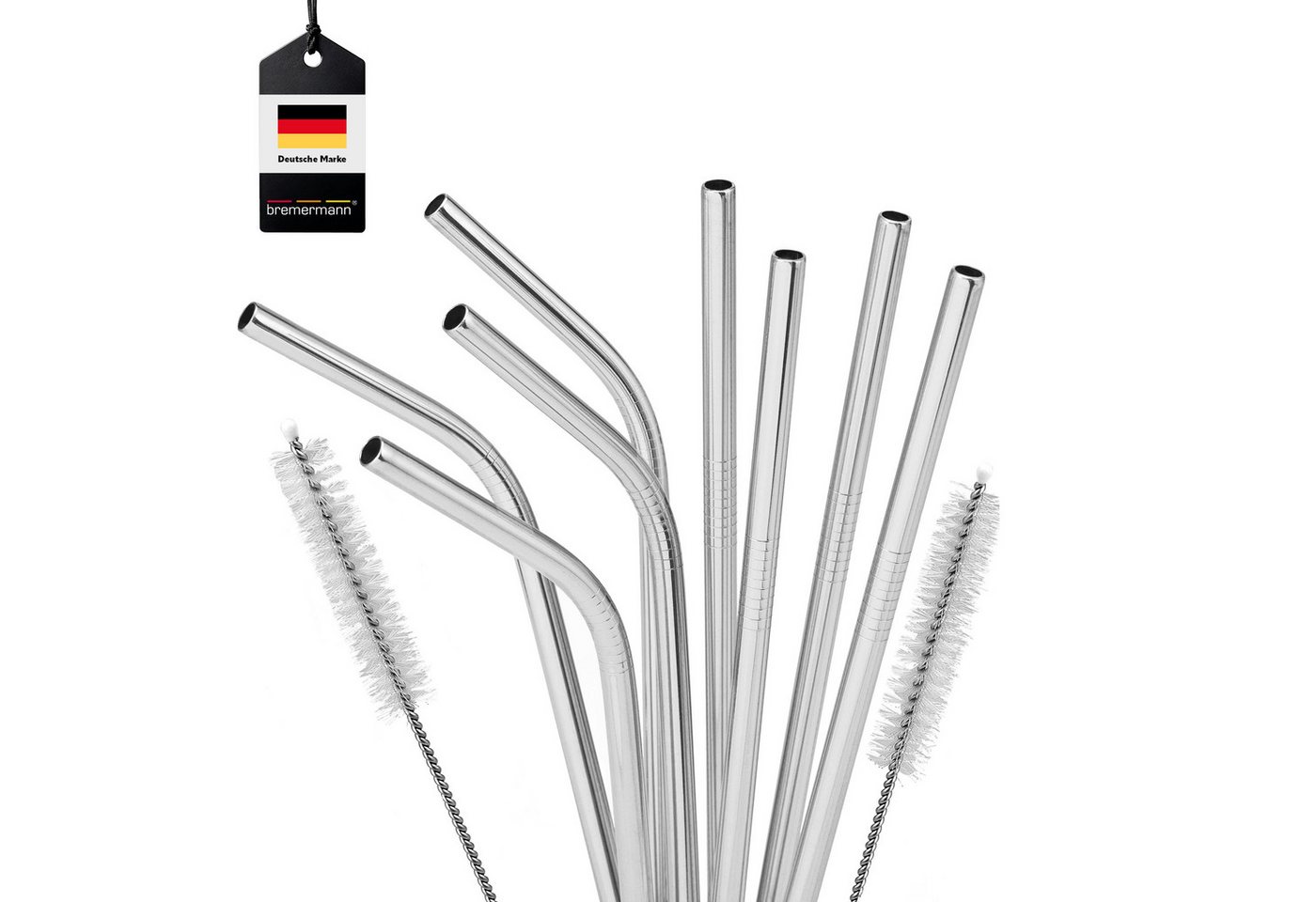 bremermann Trinkhalme 8er Edelstahl-Trinkhalme, 26,5 cm Länge, wiederverwendbar, (8-tlg), 4x gebogen, 4x gerade, inkl. 2 Reinigungsbürsten Bild 5