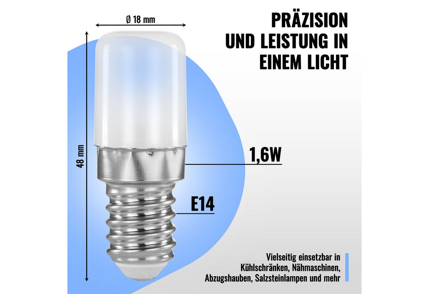 Poppstar Spezialleuchtmittel, E14, 4 St., Poppstar 4x LED Kühlschranklampe E14 1,6W (matt, 6000K kaltweiß) Bild 2