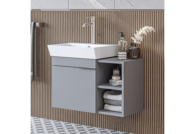 Roomart Waschbeckenunterschrank LYCIA 72 cm hängend, offenes Regal, Keramikbecken inkl., 4 Farben (Set) Soft-Close, offene Regalsektion, 32 cm tief, Wandmontage, Waschbecken