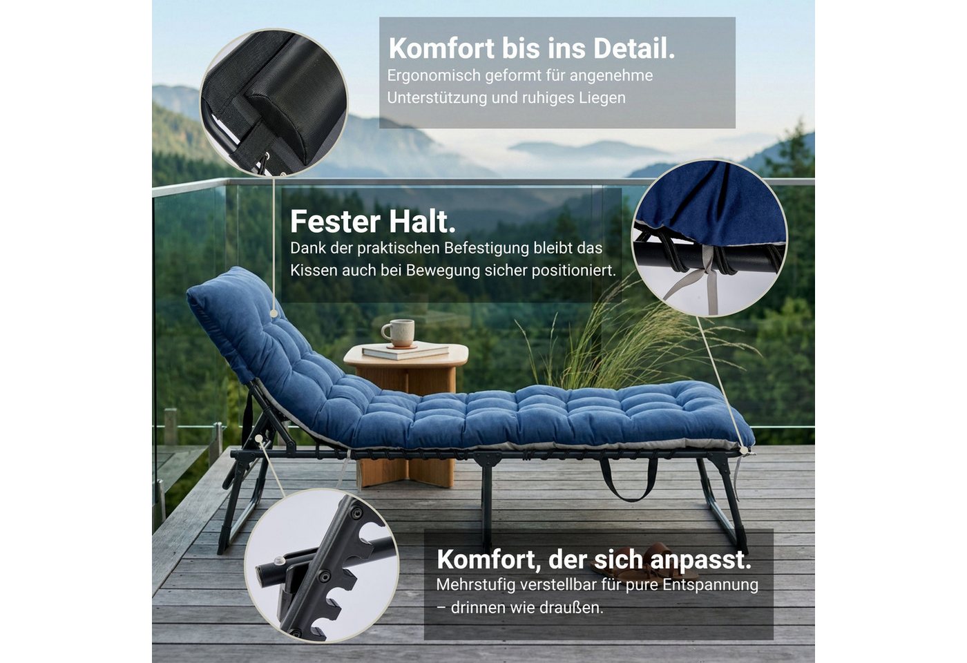 NovaTerra Gartenlounge-Set XXL Outdoor & Camping inkl. Matratze, klappbar, pflegeleicht, robuste Campingliege mit rostbeständigem Gestell, klappbar Bild 4