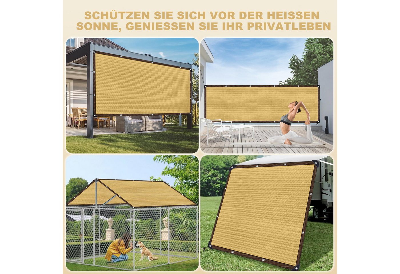 LMaxhome Sonnensegel Sichtschutz Balkon Windschutz mit Ösen UV-Schutz HDPE wetterfest