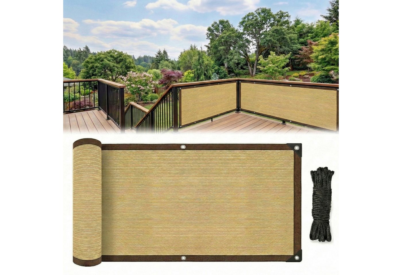 LMaxhome Sonnensegel Sichtschutz Balkon Windschutz mit Ösen UV-Schutz HDPE wetterfest Bild 2