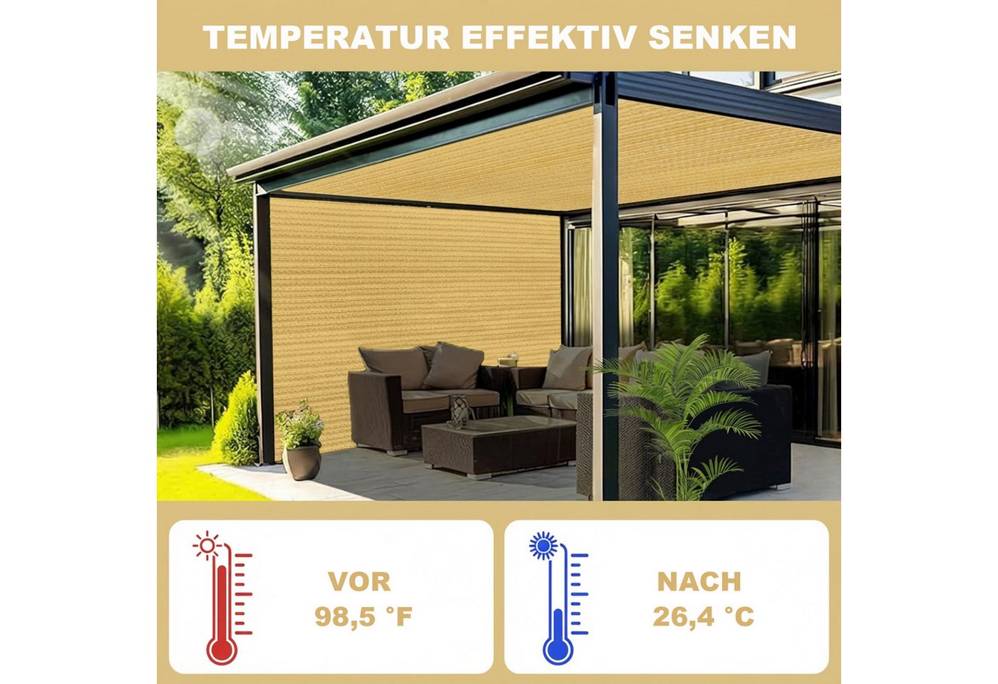 LMaxhome Sonnensegel Sichtschutz Balkon Windschutz mit Ösen UV-Schutz HDPE wetterfest Bild 4