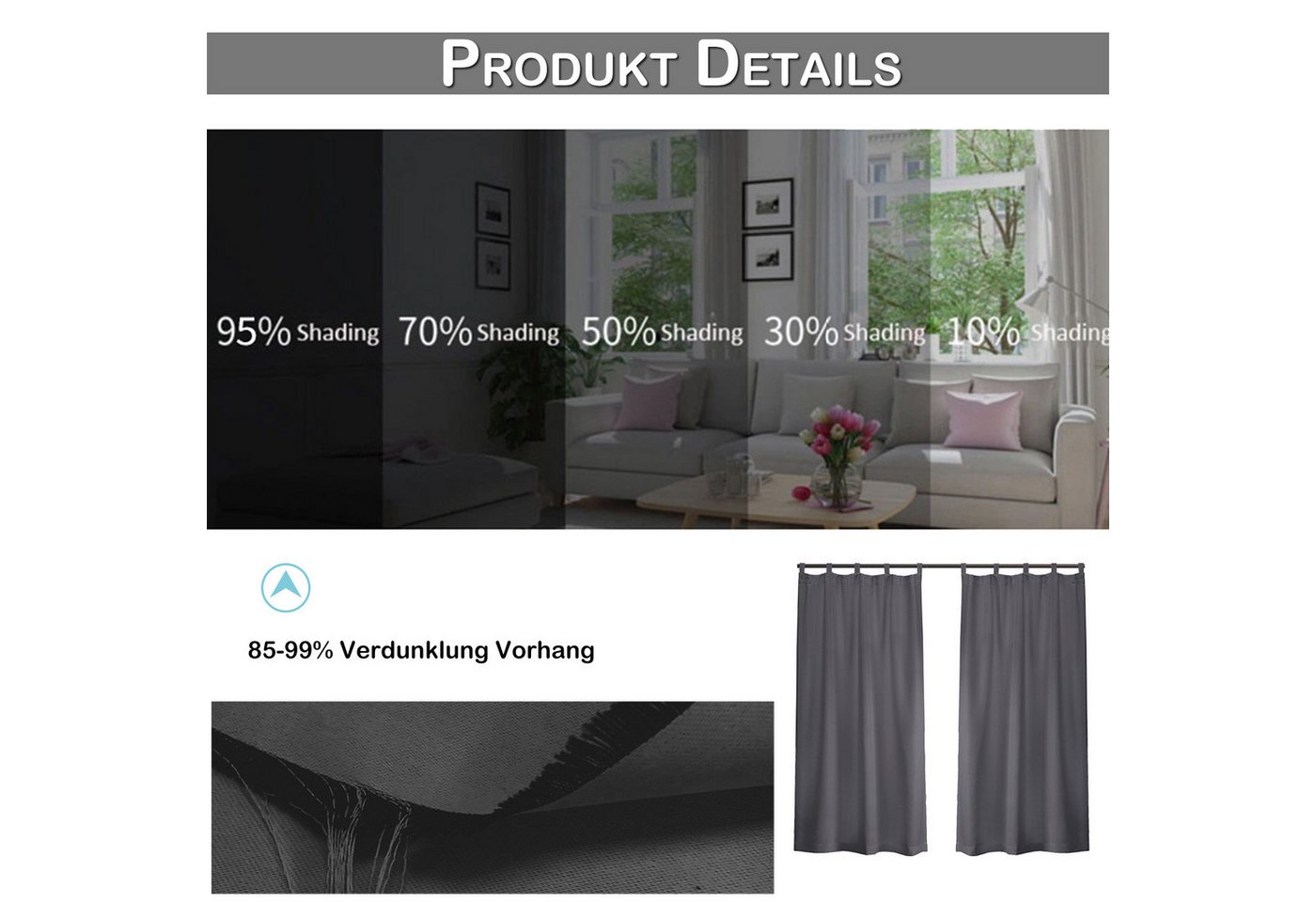 Lapamax Outdoorvorhang Wasserfest Sonnenschutz Winddicht Gardine mit Klettband, 1/2 Stück (4 St), Schlaufen, Polyester, UV-Schutz Outdoor gardinen, für Balkon Terrasse Pergola Pavillon