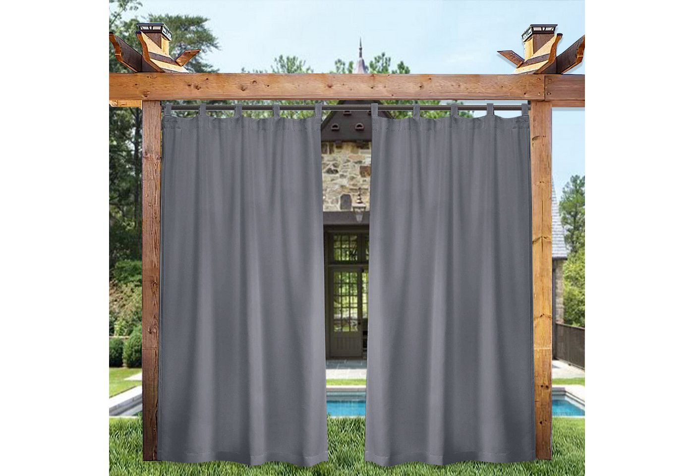 Lapamax Outdoorvorhang Wasserfest Sonnenschutz Winddicht Gardine mit Klettband, 1/2 Stück (4 St), Schlaufen, Polyester, UV-Schutz Outdoor gardinen, für Balkon Terrasse Pergola Pavillon Bild 3