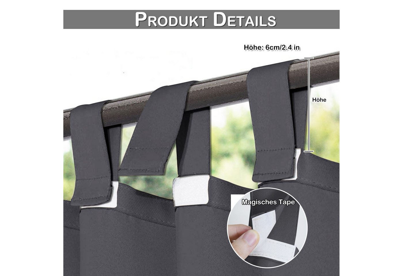 Lapamax Outdoorvorhang Wasserfest Sonnenschutz Winddicht Gardine mit Klettband, 1/2 Stück (4 St), Schlaufen, Polyester, UV-Schutz Outdoor gardinen, für Balkon Terrasse Pergola Pavillon Bild 5