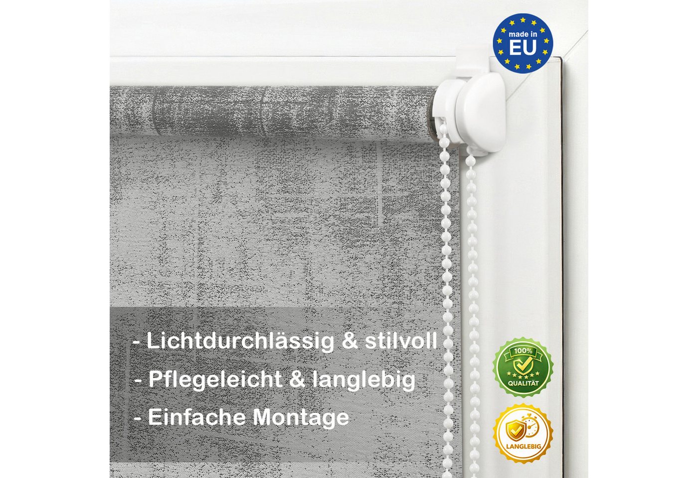 Rollo Tageslicht"Avanti" Hellgrau 60x170cm, DomDeco, Klemmfix, Lichtschutz, ohne Bohren, blickdicht, Klemmfix Bild 2