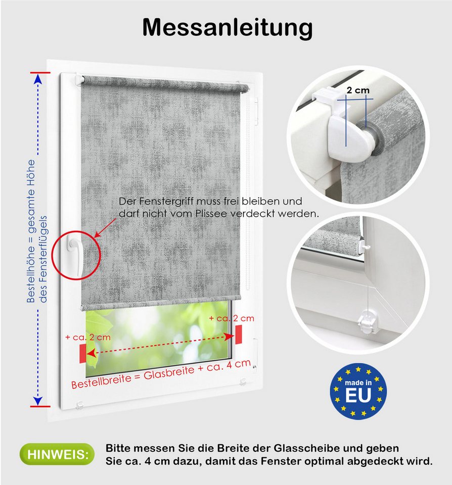 Rollo Tageslicht"Avanti" Hellgrau 60x170cm, DomDeco, Klemmfix, Lichtschutz, ohne Bohren, blickdicht, Klemmfix Bild 4