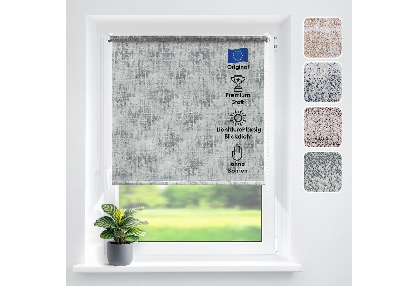 Rollo Tageslicht"Avanti" Hellgrau 60x170cm, DomDeco, Klemmfix, Lichtschutz, ohne Bohren, blickdicht, Klemmfix Bild 5