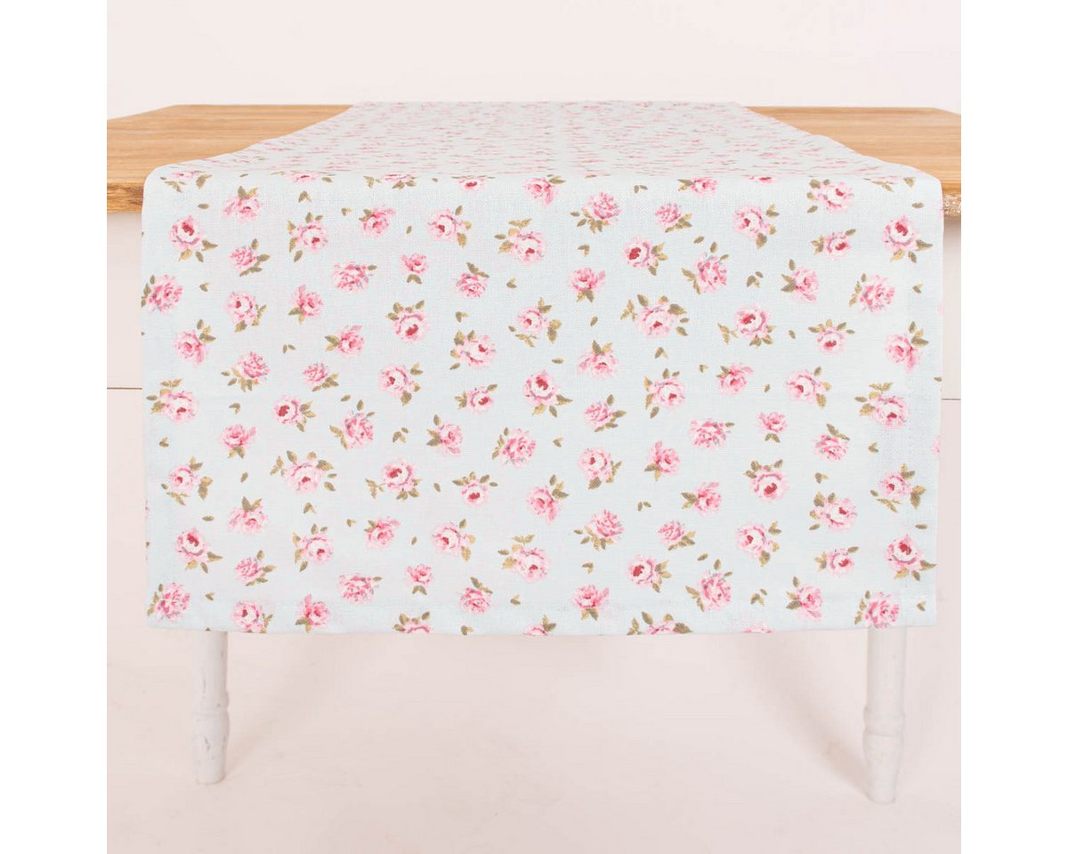SCHÖNER LEBEN. Tischläufer Tischläufer Classic Little Rose Rosenblüten hellblau rosa 40x160cm, handmade