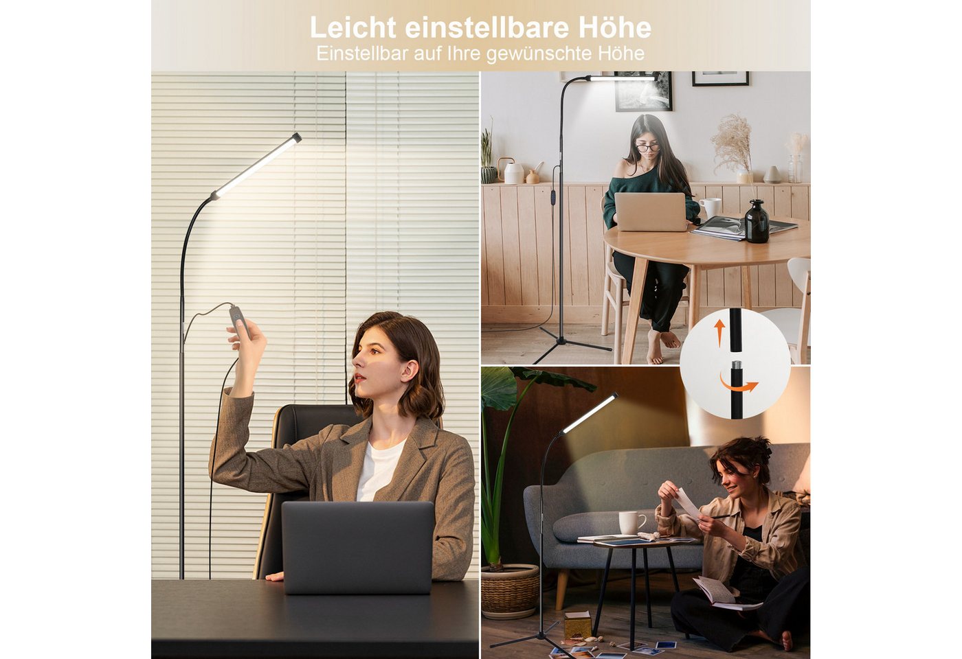 MUPOO LED Stehlampe Stehleuchte LED Stehlampe dimmbar, mit flexiblem Schwanenhals & 3 Farben, 3000K/4000K/6000K Bild 4