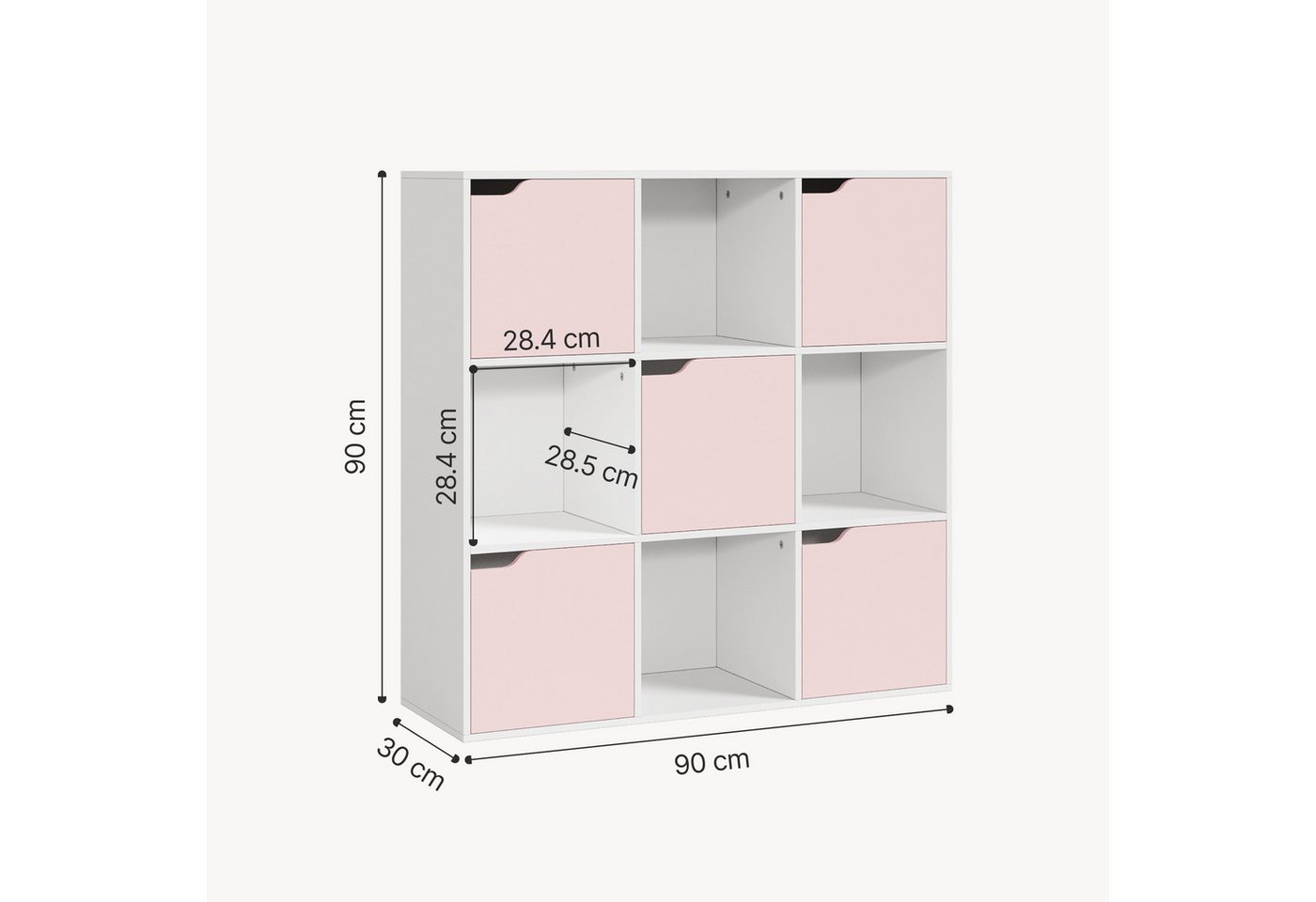 en.casa Kinderregal, »Ljunshund« mit 9 Fächern Würfel 90x90x30 cm Weiß/Rosa