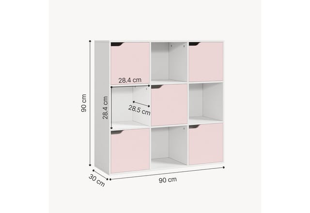 en.casa Kinderregal, »Ljunshund« mit 9 Fächern Würfel 90x90x30 cm Weiß/Rosa
