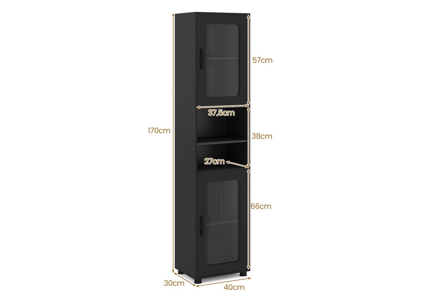 COSTWAY Badkommode, Hochschrank Badezimmer mit 2 Glastüren 170cm weiß
