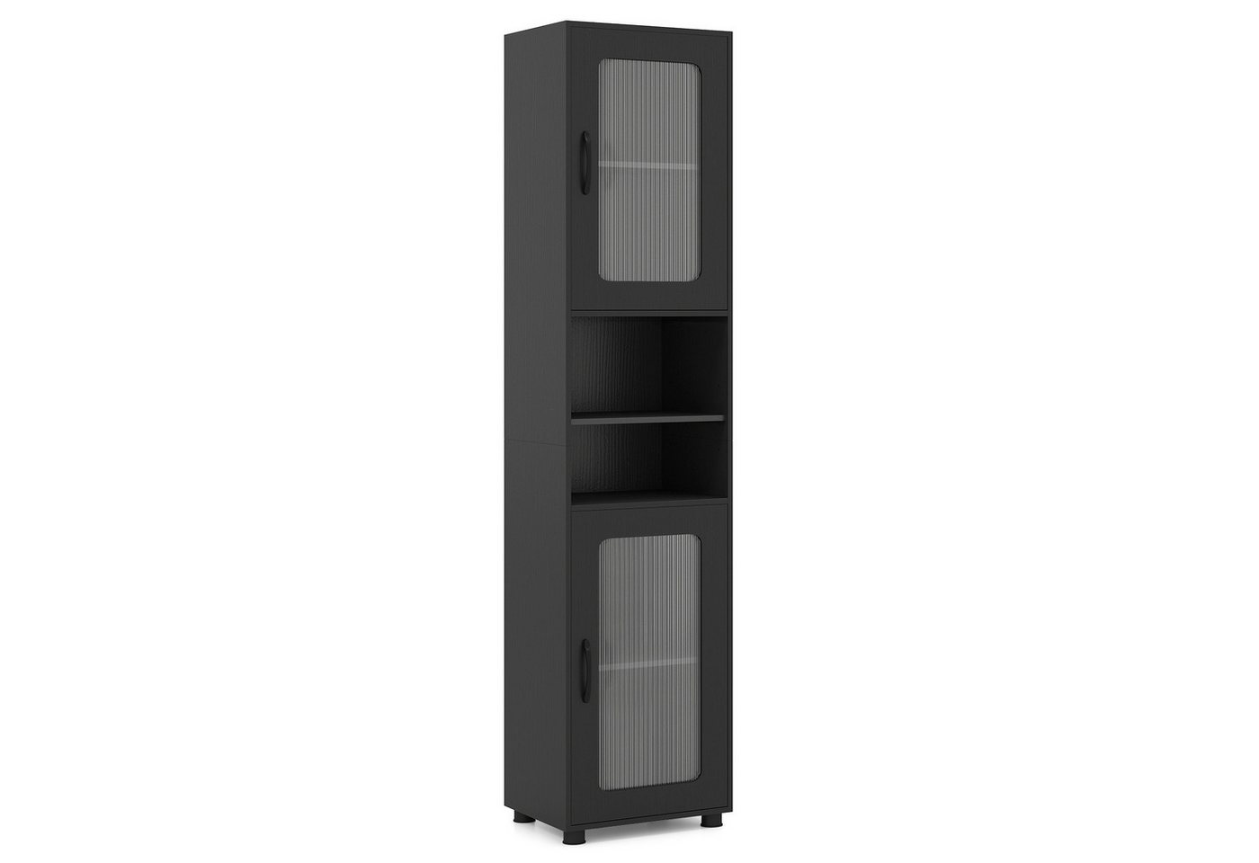 COSTWAY Badkommode, Hochschrank Badezimmer mit 2 Glastüren 170cm weiß Bild 2