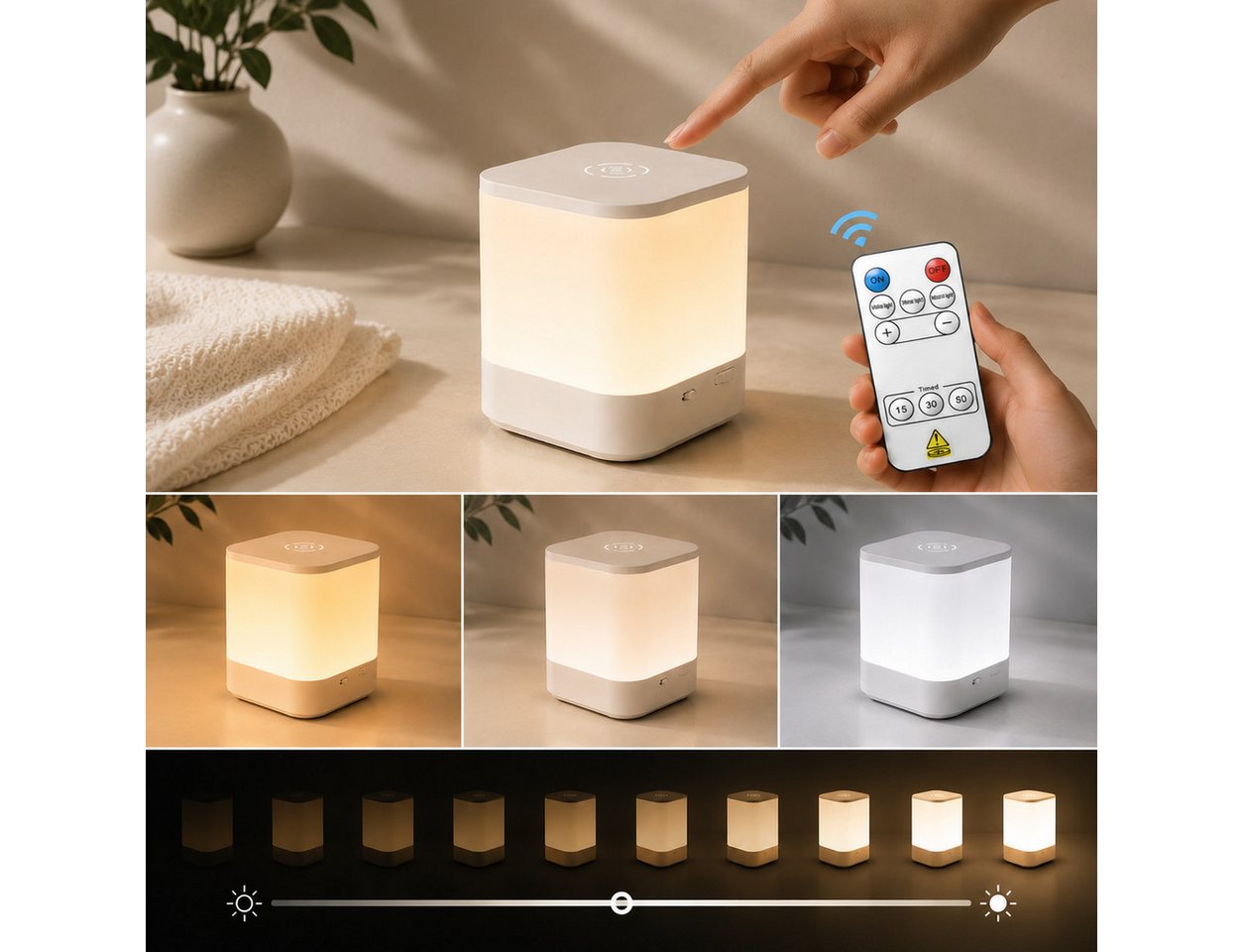 Vornix LED Nachtlicht LED Tischlampe Nachttischlampe, 3 Lichtfarben, Touch & Fernbedienung, Weißes Licht, warmes Licht, neutrales Licht, USB-Aufladung, mit Fernbedienung und Touch-Sensor,für Kinder/Erwachsene Bild 4