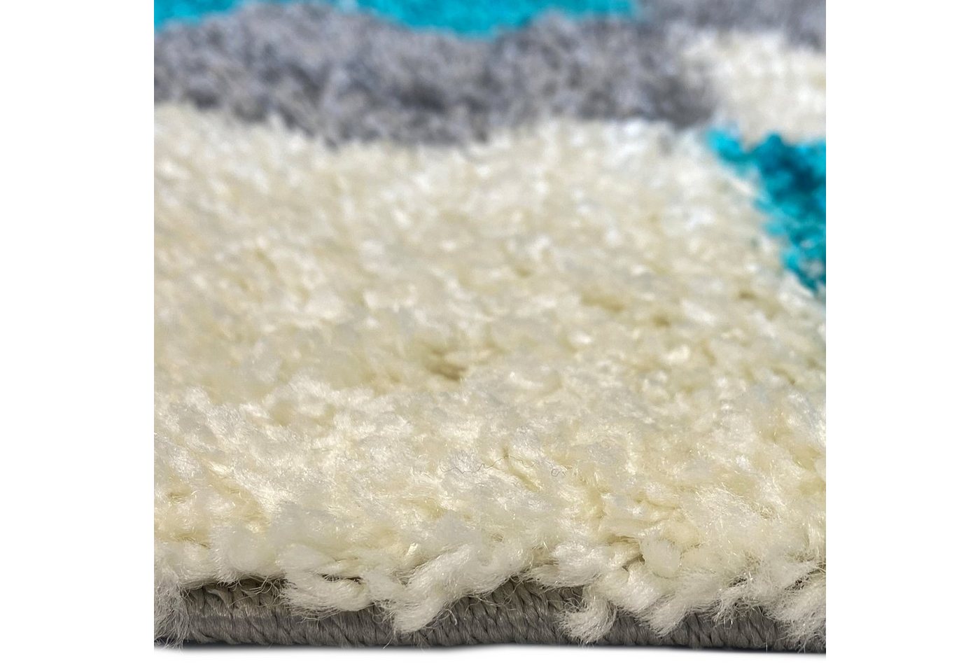 Carpetia Teppich Shaggy Teppich Türkis Grau Creme Hochflor modernes Karomuster, rechteckig, Höhe: 30 mm Bild 2