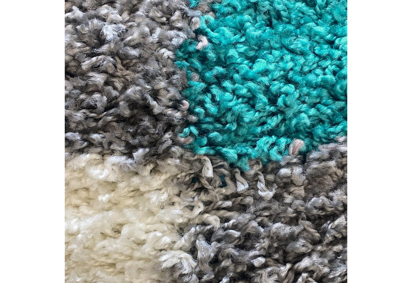 Carpetia Teppich Shaggy Teppich Türkis Grau Creme Hochflor modernes Karomuster, rechteckig, Höhe: 30 mm Bild 4