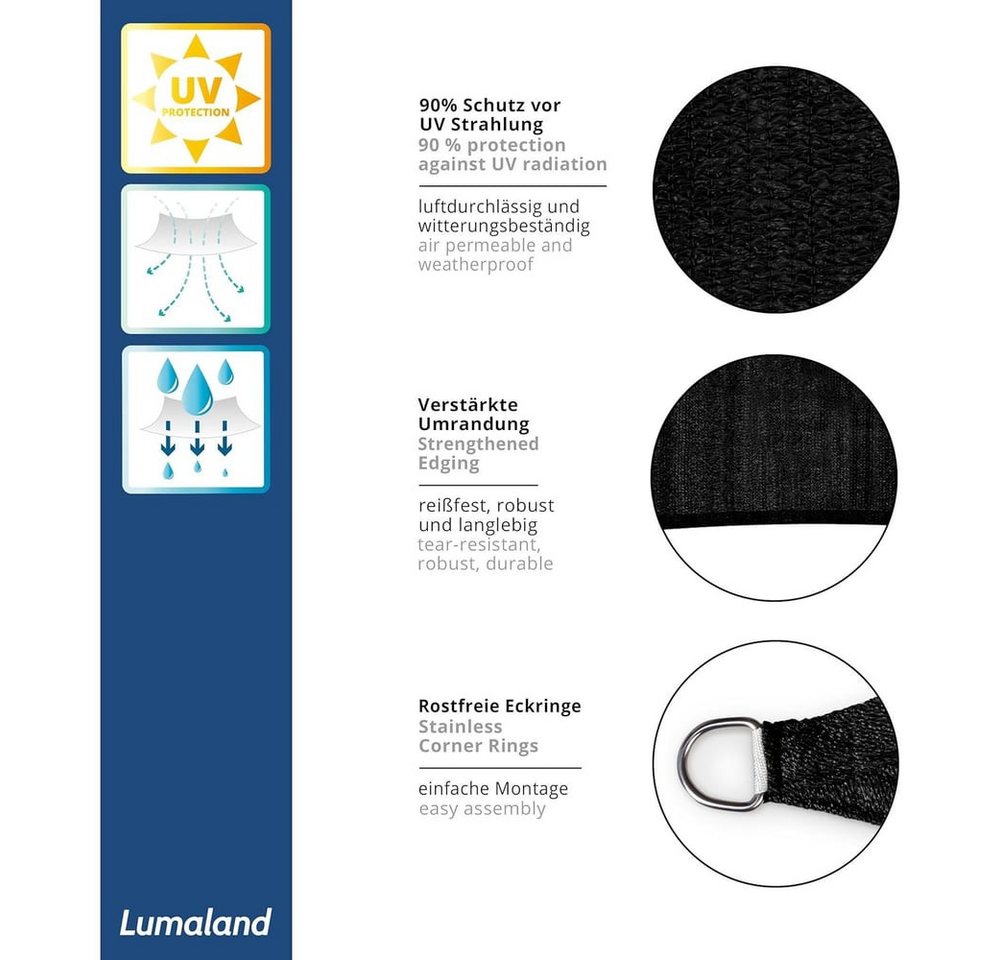 Lumaland Sonnensegel Luma Sonnensegel 5 x 7 m, Wetterbeständig 100% HDPE mit Stabilisator für UV Schutz Bild 4