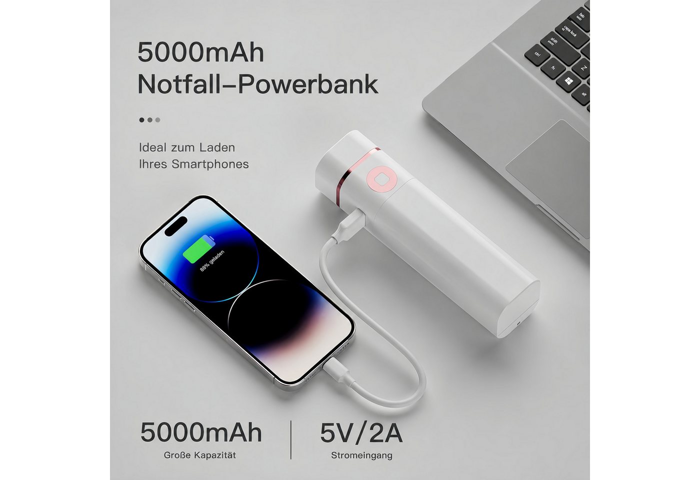 ibettertec Schreibtischlampe LED Tischlampe mit Taschenlampe D12, 5000mAh Akku, Schreibtischlampe, 3 Helligkeitsstufen, Powerbank, USB-C, verstellbar