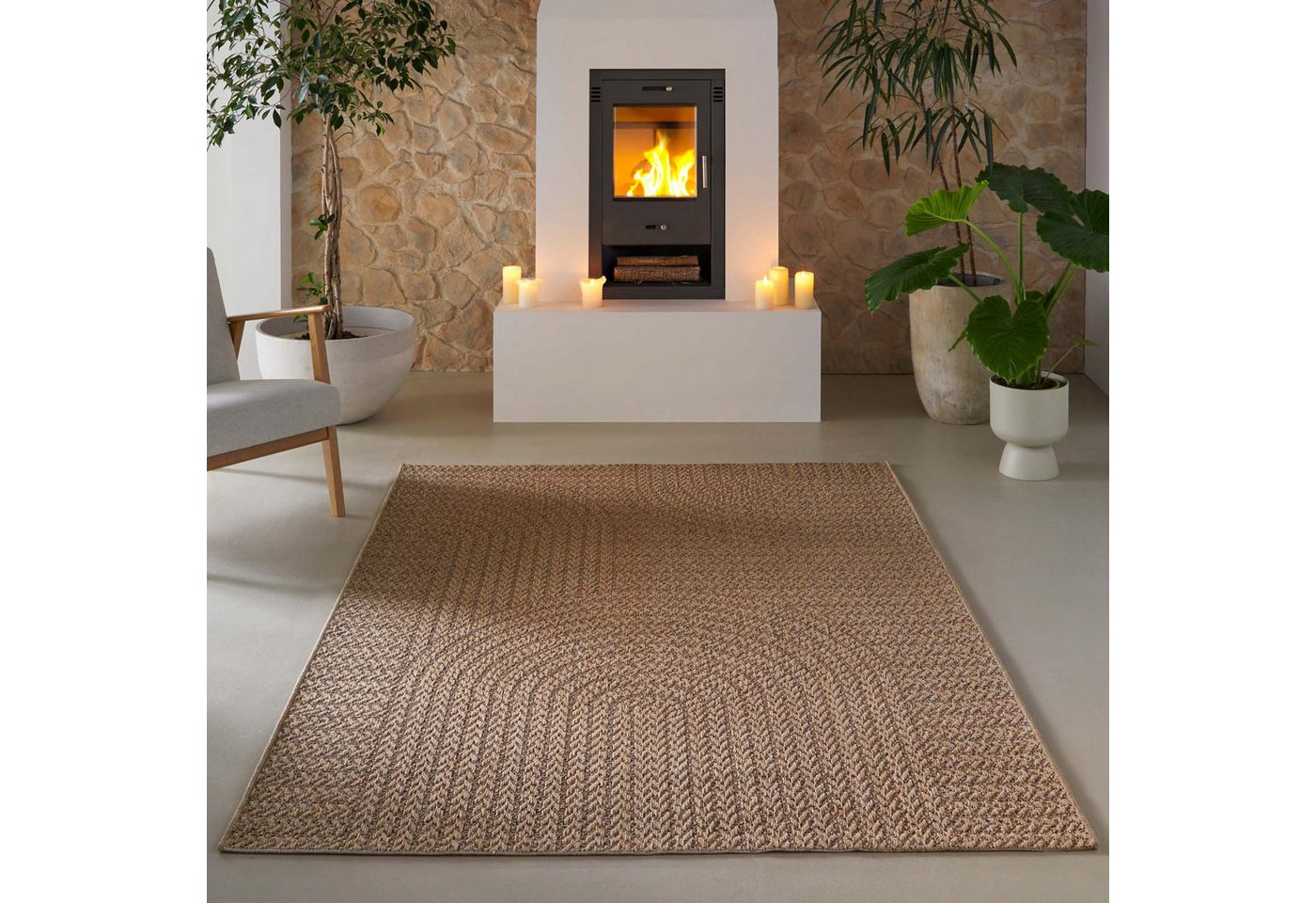 TaraCarpet Outdoorteppich Tara Carpet Sumatra Wave Sisal Jute Look natur, rechteckig, Höhe: 10 mm, Küche Wohnzimmer Terrasse Garten Balkon natur 80x150 Bild 4