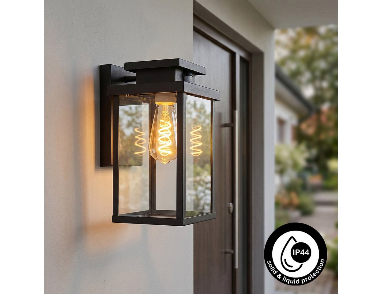 hofstein Außen-Wandleuchte »Poggio« moderne Wandlampe mit Bewegungsmelder, ohne Leuchtmittel, Metall/Glas in Schwarz/Klar, E27, Außenleuchte, m. Lichteffekt, IP44 Bild 2