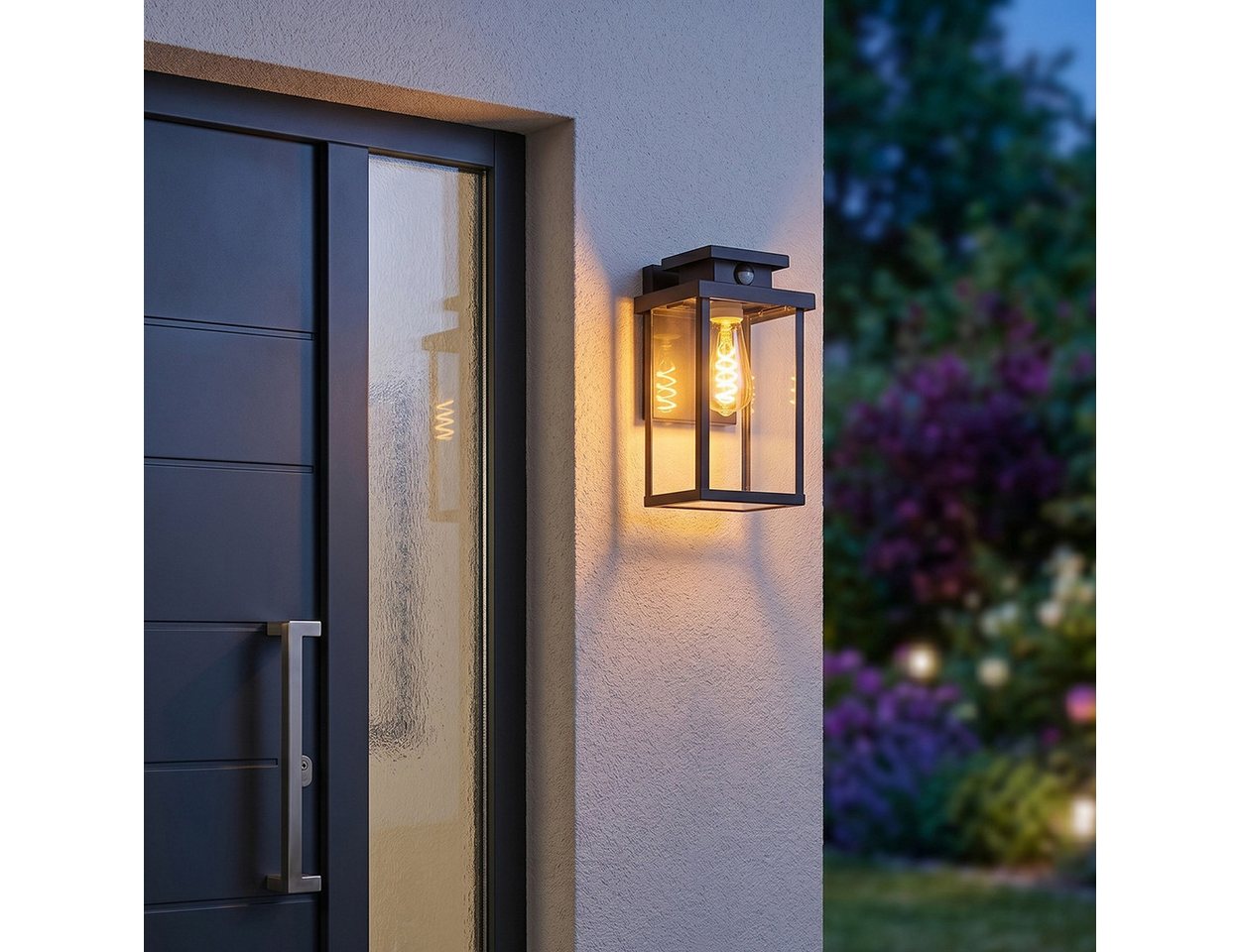 hofstein Außen-Wandleuchte »Poggio« moderne Wandlampe mit Bewegungsmelder, ohne Leuchtmittel, Metall/Glas in Schwarz/Klar, E27, Außenleuchte, m. Lichteffekt, IP44 Bild 4