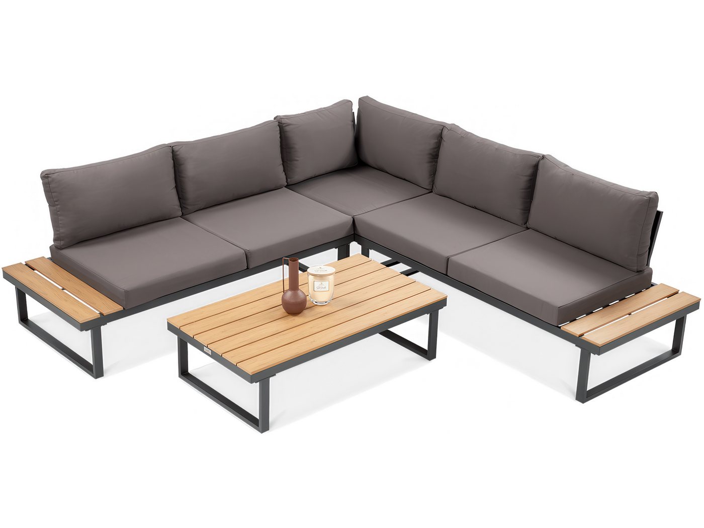 Beautysofa Gartenlounge-Set MADISON modulare Ecklounge mit Gartentisch, (Stahlgestell, Polywood-Elemente, 4-tlg., 2 Sofas, 1 Eckmodul, 1 Couchtisch), Maße 219,5 × 219,5 × 64 cm