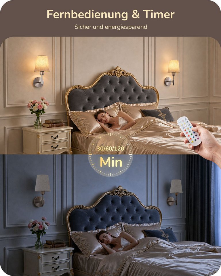 EDISHINE Wandleuchte 2er Set Akku Wandleuchten Innen mit Fernbedienung, 12 Farben RGB, LED wechselbar, 3000K-6500K, magnetische LED-Wandleuchten, 3000-6500K dimmbar, Timer Bild 2