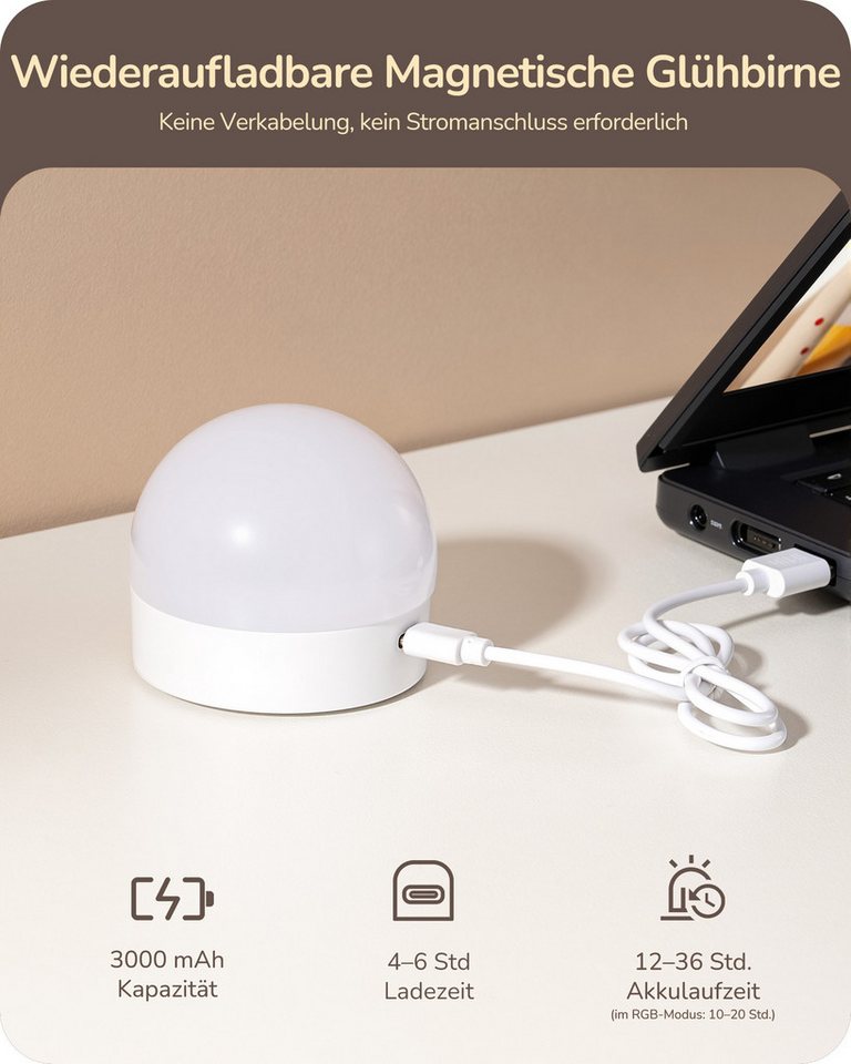 EDISHINE Wandleuchte 2er Set Akku Wandleuchten Innen mit Fernbedienung, 12 Farben RGB, LED wechselbar, 3000K-6500K, magnetische LED-Wandleuchten, 3000-6500K dimmbar, Timer Bild 3