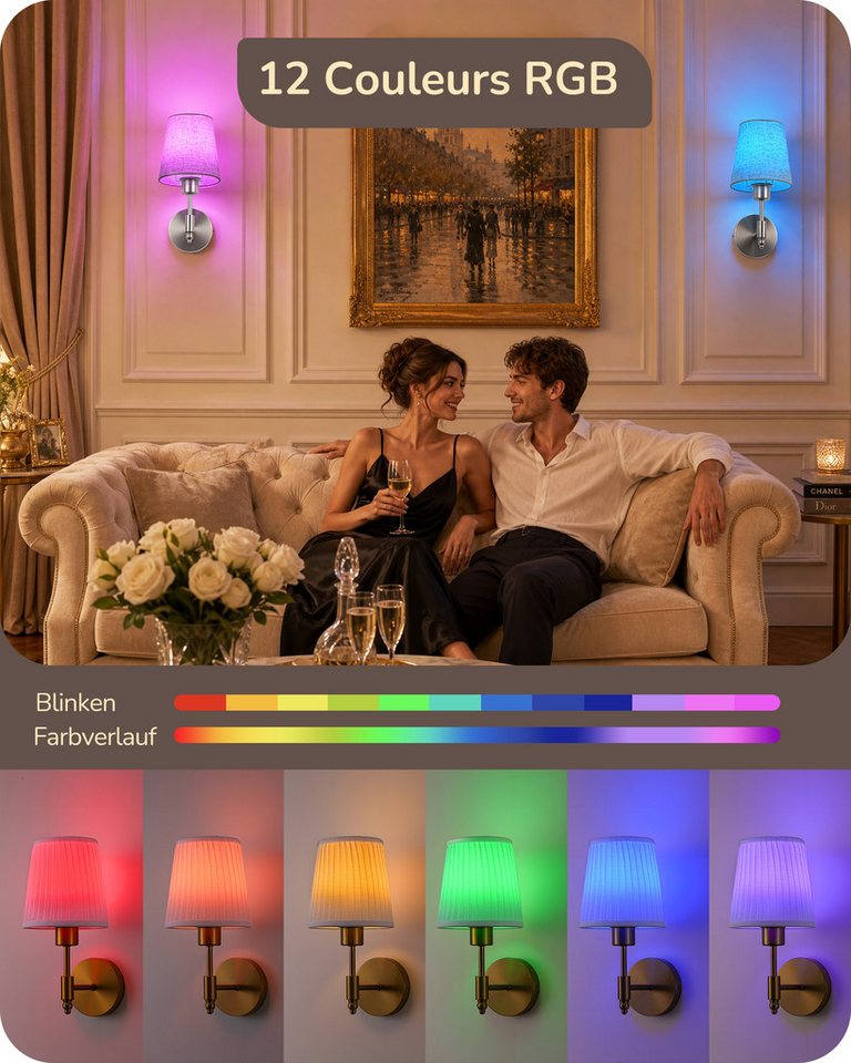 EDISHINE Wandleuchte 2er Set Akku Wandleuchten Innen mit Fernbedienung, 12 Farben RGB, LED wechselbar, 3000K-6500K, magnetische LED-Wandleuchten, 3000-6500K dimmbar, Timer Bild 5