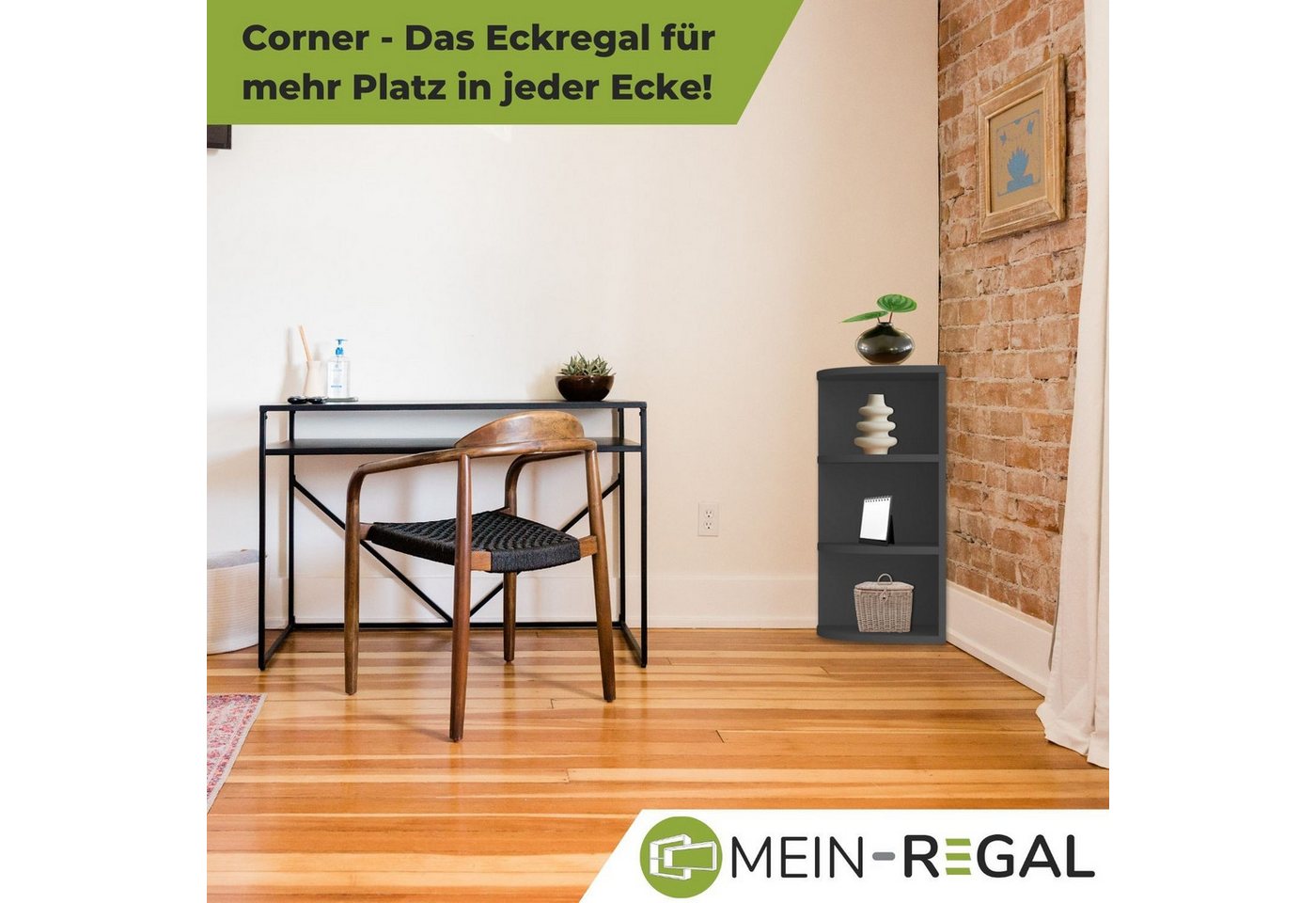 Mein-Regal Standregal CORNER 60, Anthrazit Eckregal 30x30x60cm Holz 3 Fächer Deko Bücherregal Wandregal Bild 2