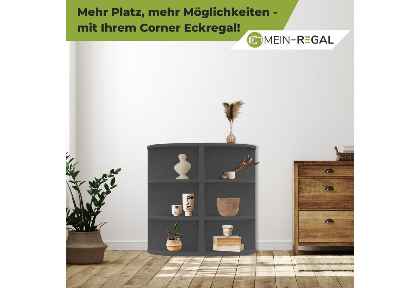 Mein-Regal Standregal CORNER 60, Anthrazit Eckregal 30x30x60cm Holz 3 Fächer Deko Bücherregal Wandregal Bild 4