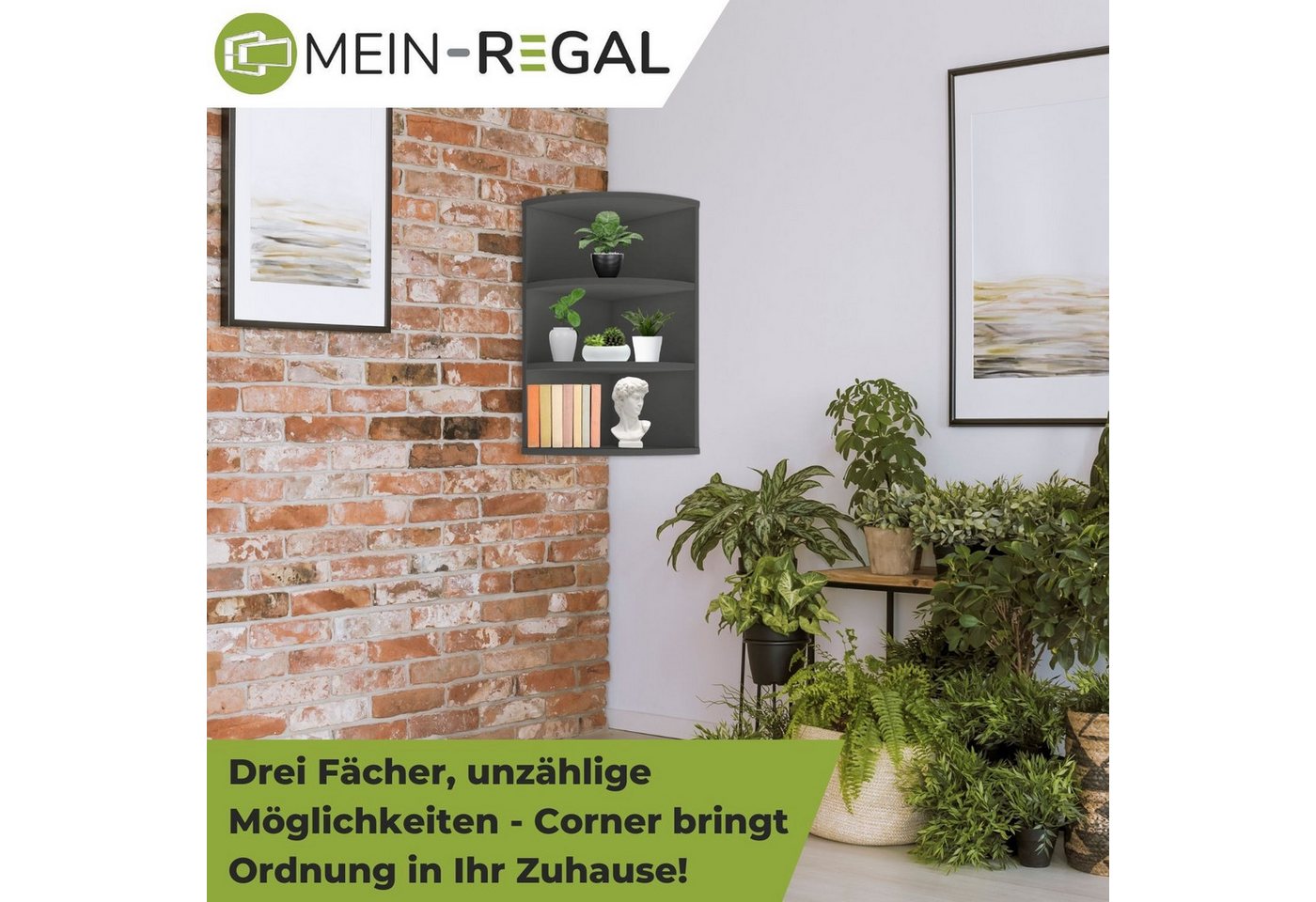 Mein-Regal Standregal CORNER 60, Anthrazit Eckregal 30x30x60cm Holz 3 Fächer Deko Bücherregal Wandregal Bild 5