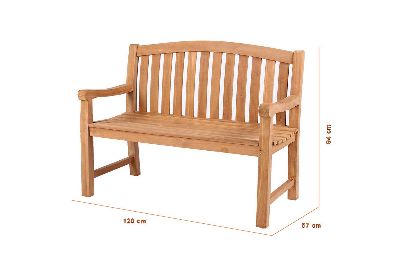 bene living Gartenbank Swindon 120 cm - Teakholz, geschwungende Armlehnen - Rückenlehnen in Sprossenoptik Bild 5