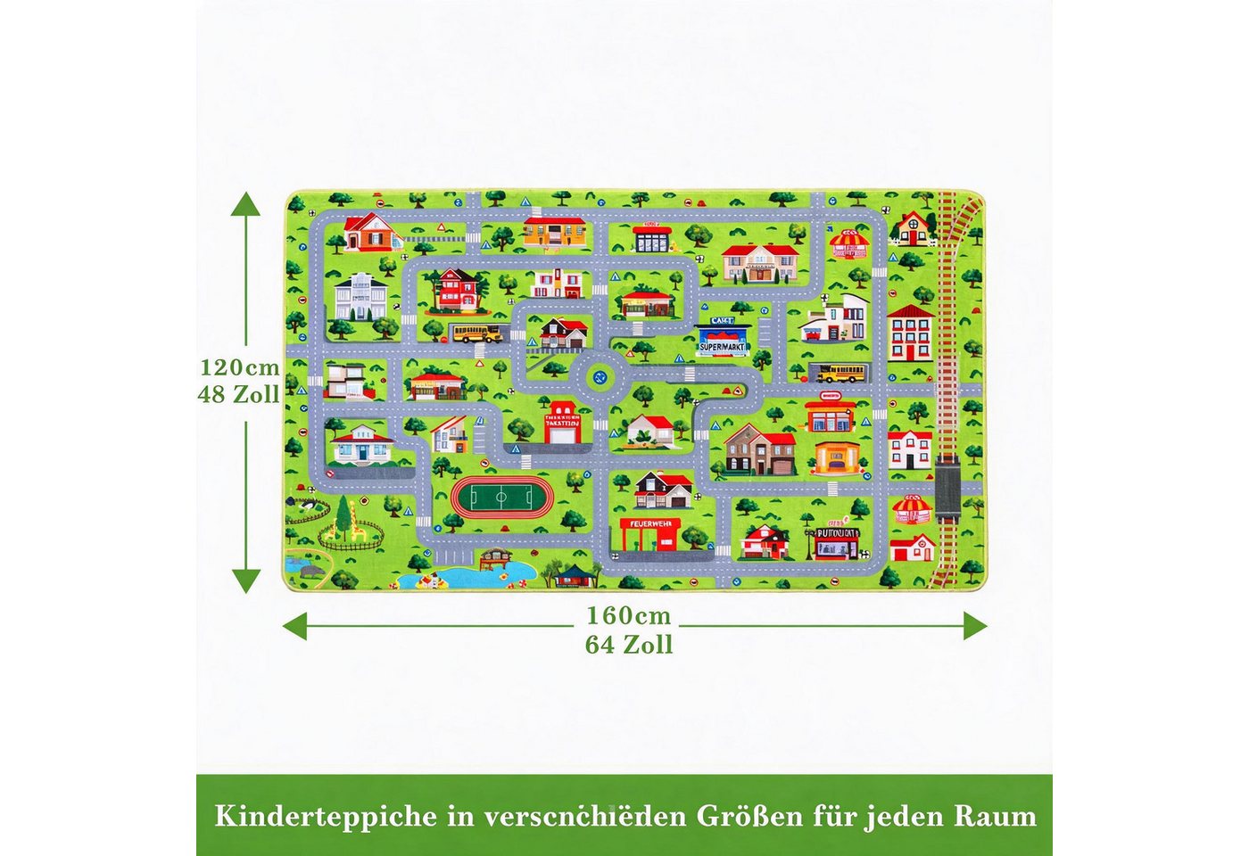 GarveeMore Teppich Rutschfester Kinderteppich Lernteppich Weicher Spielteppich mit Stadt, rechteckig, Für Kinderzimmer, Spielzimmer, Klassenzimmer & Babyzimmer Bild 3