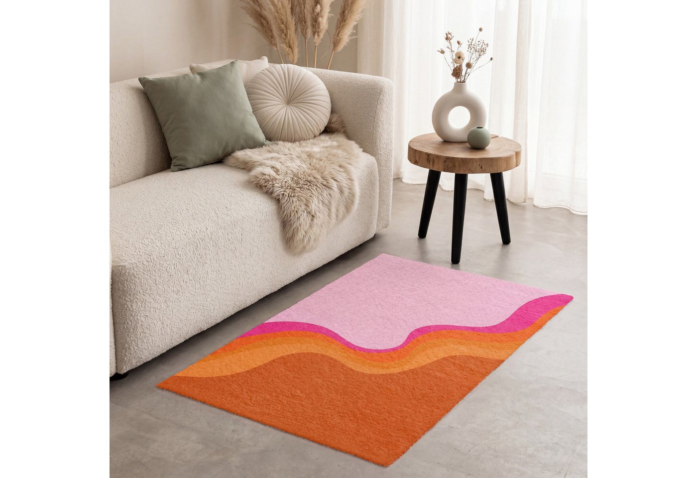 OnlyWow Teppich Retro - Wellen - Farbenfroh, Rechteckig, Schlafzimmer, Vorleger, Kurzflor, Carpet 80x120 cm Bild 4