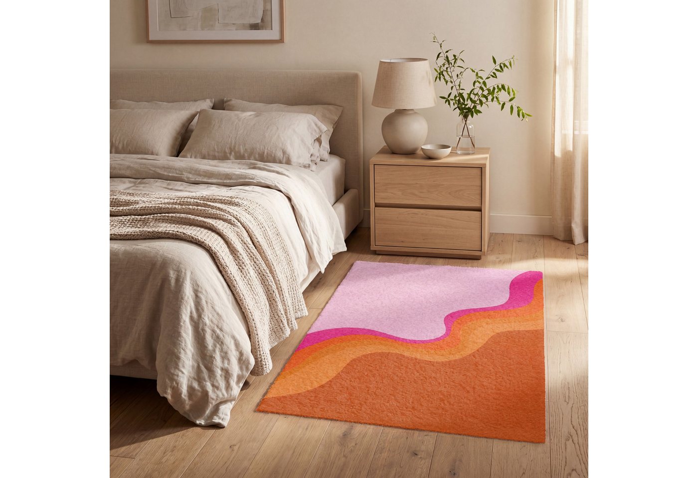 OnlyWow Teppich Retro - Wellen - Farbenfroh, Rechteckig, Schlafzimmer, Vorleger, Kurzflor, Carpet 80x120 cm Bild 5
