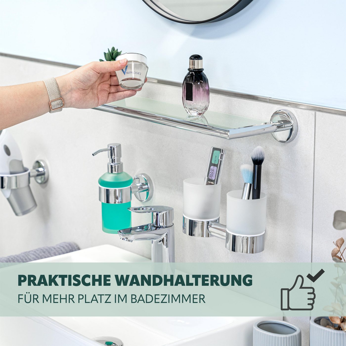bremermann Wandregal Bad-Serie LUCENTE - mit Rahmen, aus Glas und Edelstahl, 1-tlg.