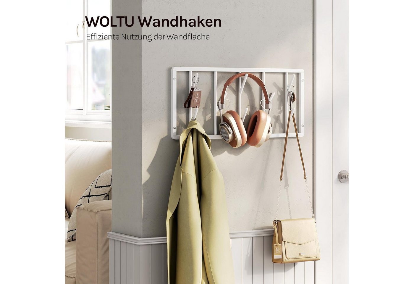 Woltu Wandgarderobe (1 St), mit 8 drehbaren Garderobenhaken, aus Metall Bild 2