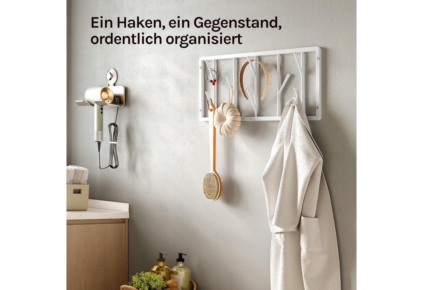 Woltu Wandgarderobe (1 St), mit 8 drehbaren Garderobenhaken, aus Metall Bild 3