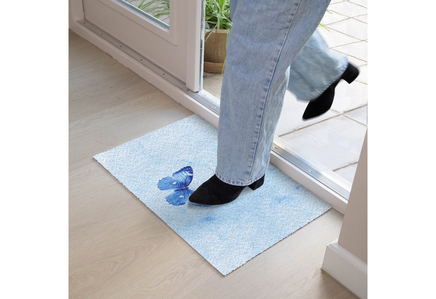 MuchoWow Fußmatte Schmetterlinge - Ornamental - Blau, Rechteckig, innen Schmutzfangmatte, Tür, Schmutzfänger Flur, Teppich 60x40 cm Bild 5