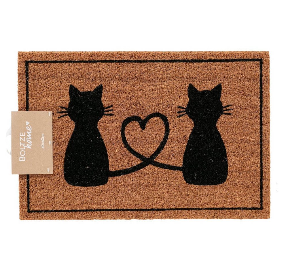 BOLTZE Fußmatte Fußmatte CAT LOVE natur schwarz Katzen mit Herz Türdeko Kokos PVC 60x4 Bild 2