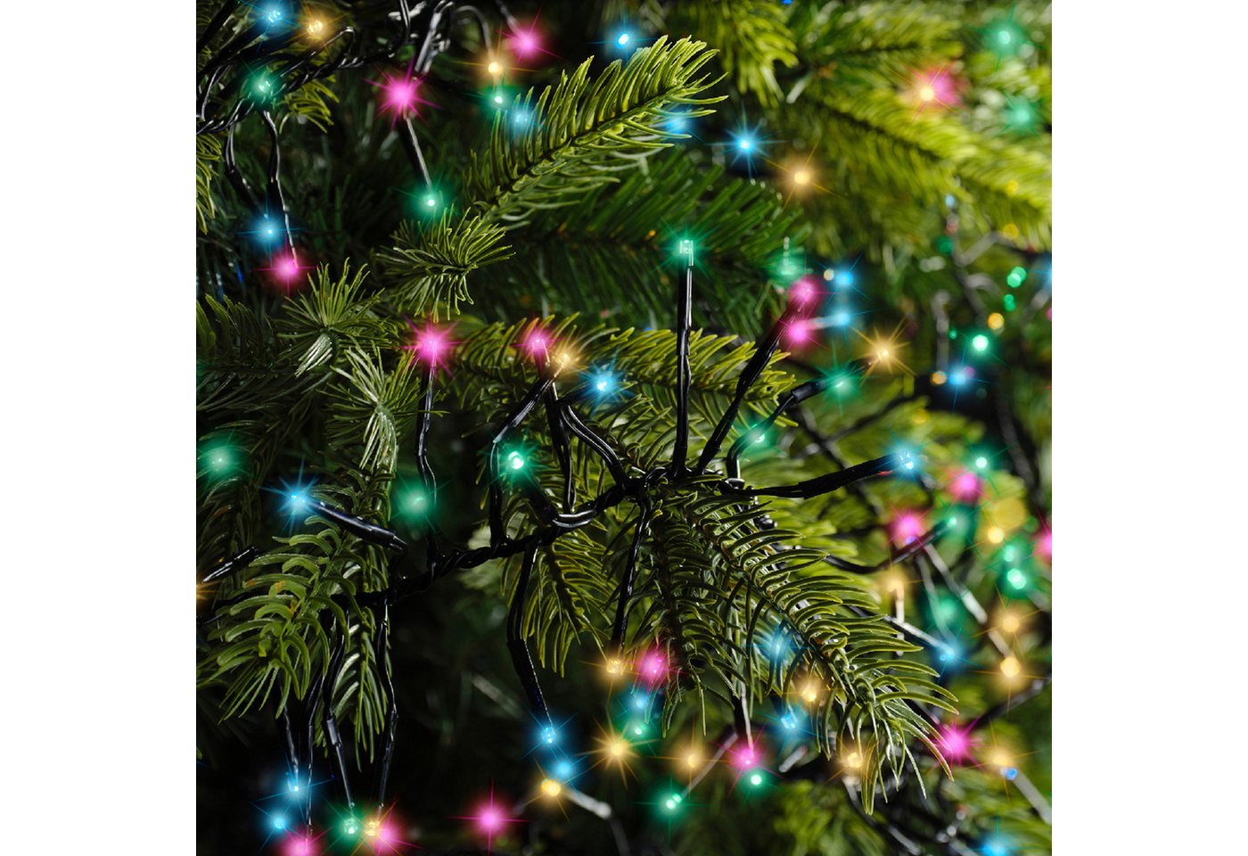 Lumineo LED-Lichterkette Lumineo Lichterkette Cluster 768 LED 7 m Sanftes Bunt, schwarzes Kabel, Dimmbar, Timer, Indoor, Outdoor Bild 4