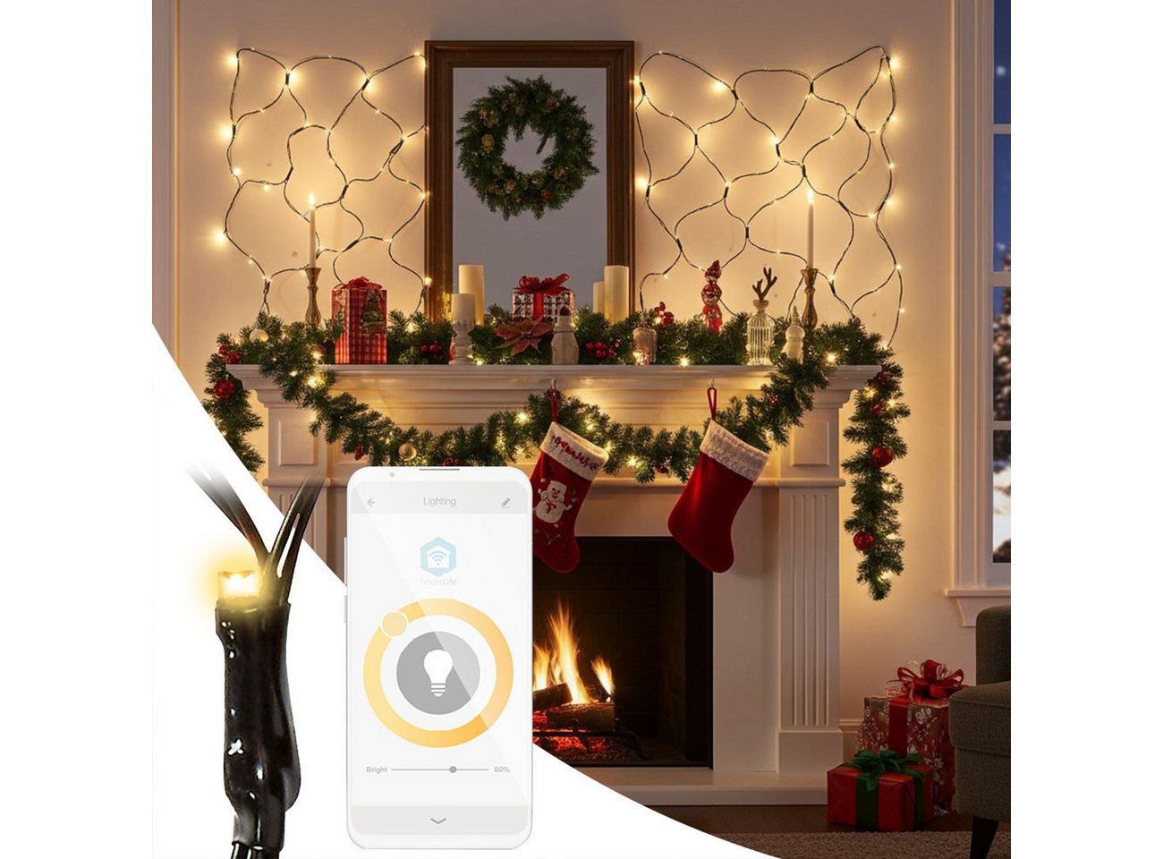 Nedis LED-Lichternetz WLAN LED Lichternetz 3x3m: Smart-Steuerung via App, Alexa & Google, Dimmbar und 7 vordefinierte Leuchtmuster Bild 3